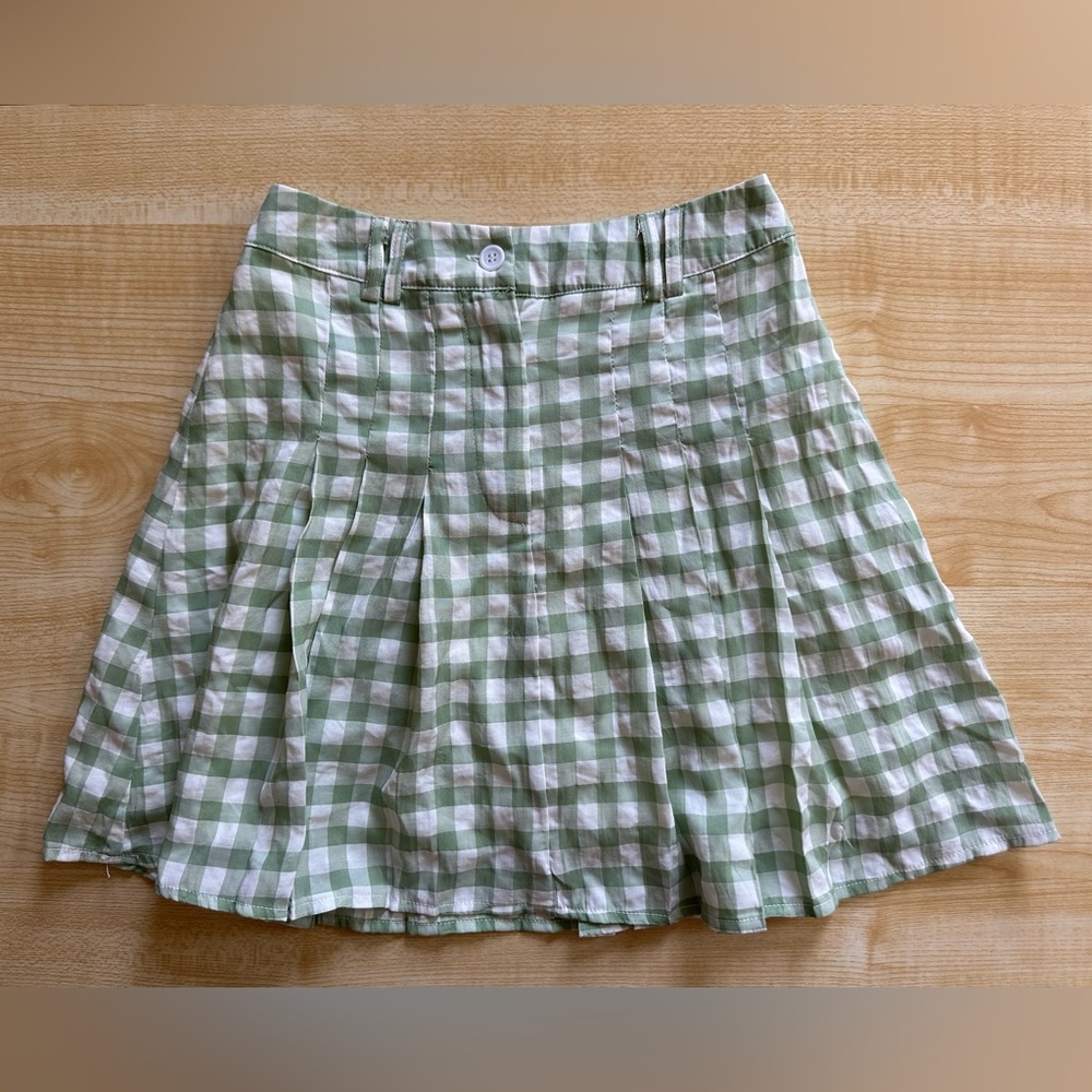 Princess Polly Gingham Pleated Checkered Mini Skirt in Sage Green/White - Size 2 - Picture 15 of 15